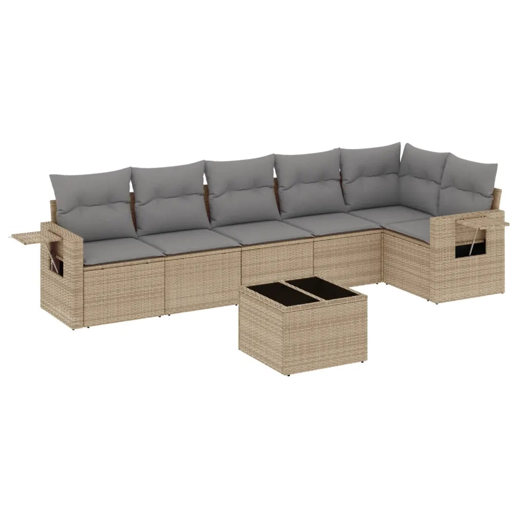 Set Divani da Giardino 7 pz con Cuscini Beige in Polyrattan