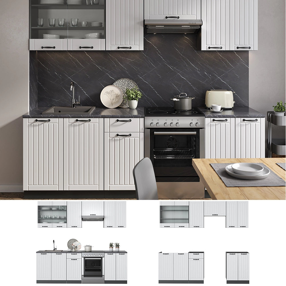 Vicco Cucina componibile Bianco casa di campagna/antracite 240 cm senza piano di lavoro