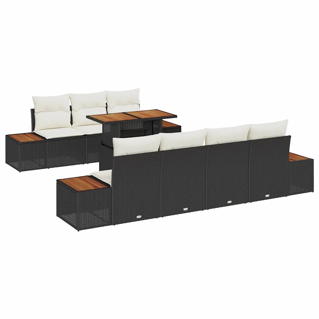 Set Divano da Giardino con cuscino 8 pcs Nero Poly Rattan 3350039
