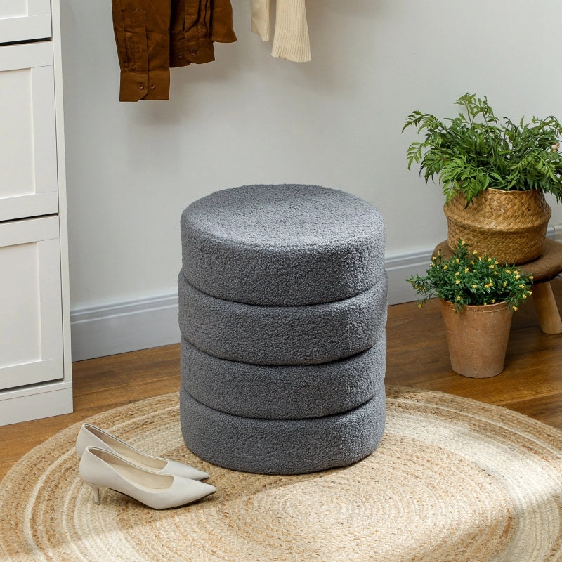 Pouf rotondo in Teddy Fleece, Ø40x45 cm, grigio scuro, portata 120 kg
