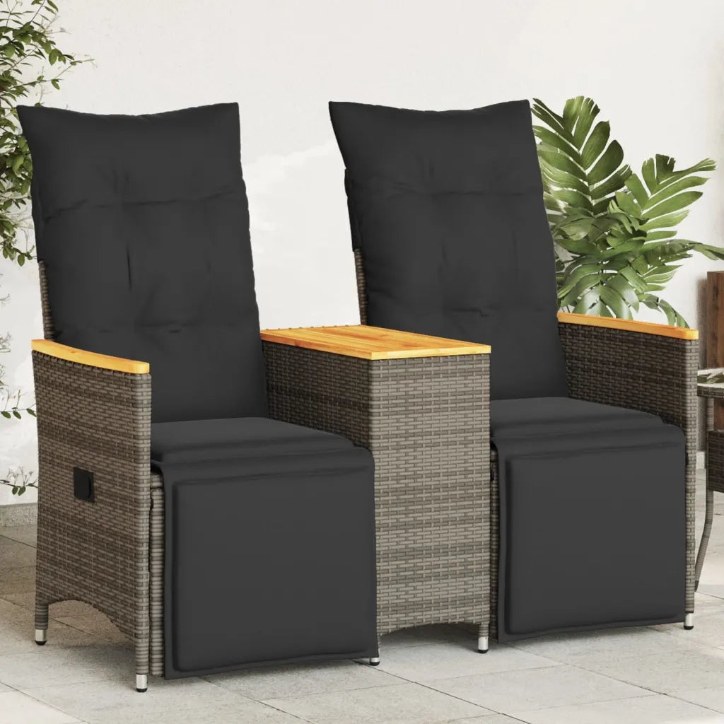 Divano Giardino Reclinabile 2 Posti Tavolino-Sofa da Giardino-Divanetto da esterno Grigio Polyrattan 250777