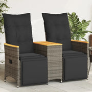 Divano Giardino Reclinabile 2 Posti Tavolino-Sofa da Giardino-Divanetto da esterno Grigio Polyrattan 250777