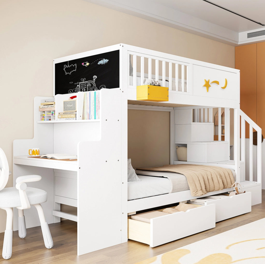 Letto a castello bambini 90x200 cm con scrivania e cassetti