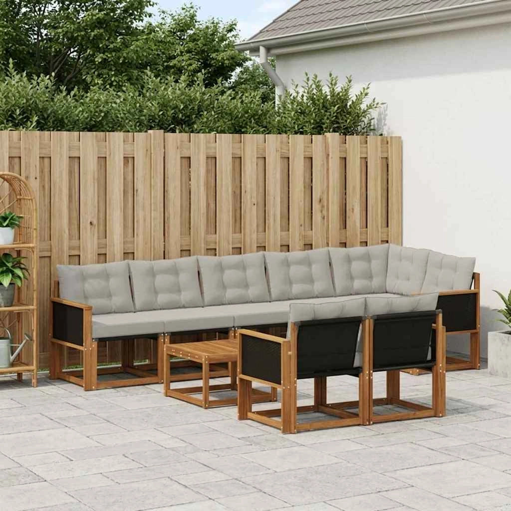 Set di divani da esterno 9 pz Naturale e Grigio Chiaro 3382039