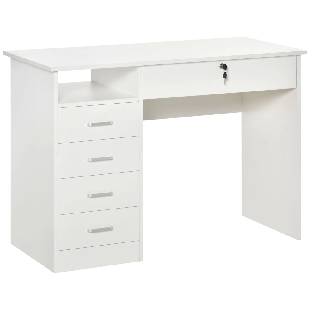 EasyComfort Scrivania per Camera o Ufficio in Legno con 2 Cassetti e 2 Chiavi, 110x50x76cm - Bianco
