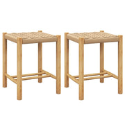 2 Sgabelli in legno di gomma con seduta intrecciata in carta, Sgabelli senza schienale Naturale 36x36x45cm-Sgabelli