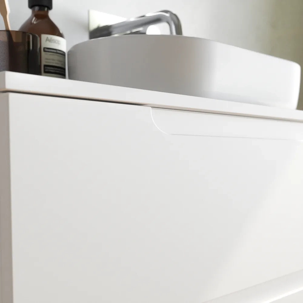 Mobile bagno sospeso 100 cm due cassetti bianco opaco con top | Ardenne