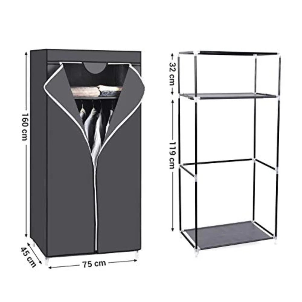 Armadio in tessuto armadio pieghevole con asta appendiabiti semplice organizer per spogliatoio per giocattoli scarpe borse soggiorno camera da letto guardaroba 75 x 45 x 160 cm grigio 12_0002357