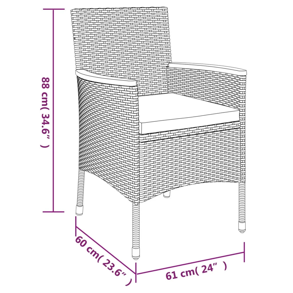 Set BistrÃ² da Giardino 3 pz con Cuscini in Polyrattan Nero