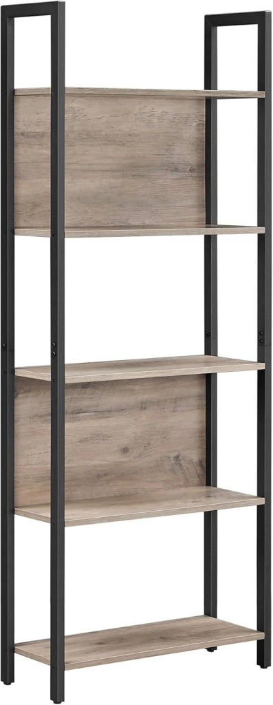 VASAGLE Libreria, scaffale da cucina, 5 livelli, telaio in acciaio stabile, per ufficio, ingresso, soggiorno, stile industriale, marrone rustico e nero LLS025B01