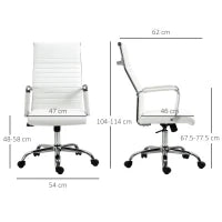 Sedia da Ufficio Ergonomica in Finta Pelle, Seduta Girevole e Dondolo, 54x62x104-114 cm, Bianco