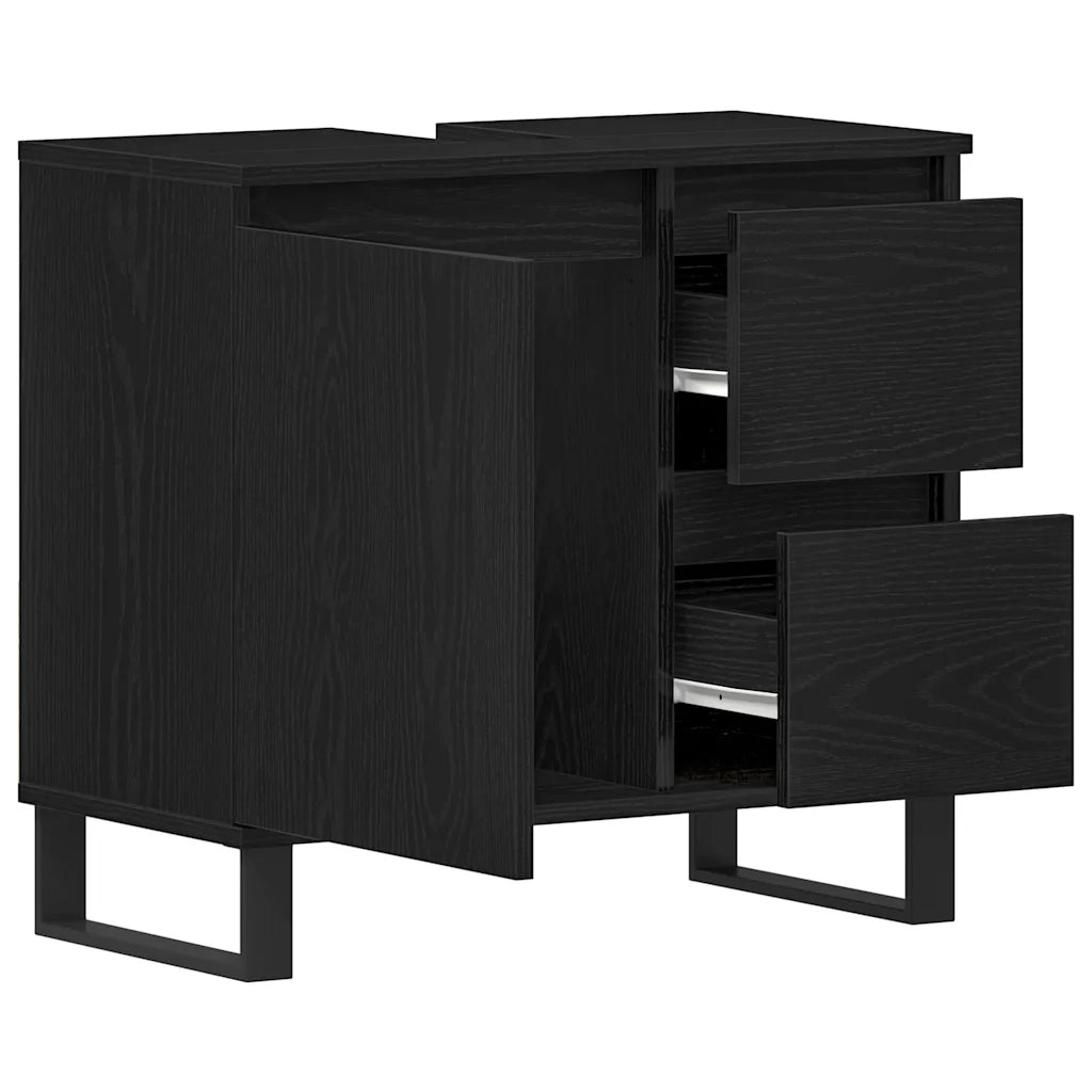 Armadio per Lavabo da Bagno-Armadietto da bagno-Mobiletto da bagno Rovere Nero 65 x 33 x 60 cm 306709