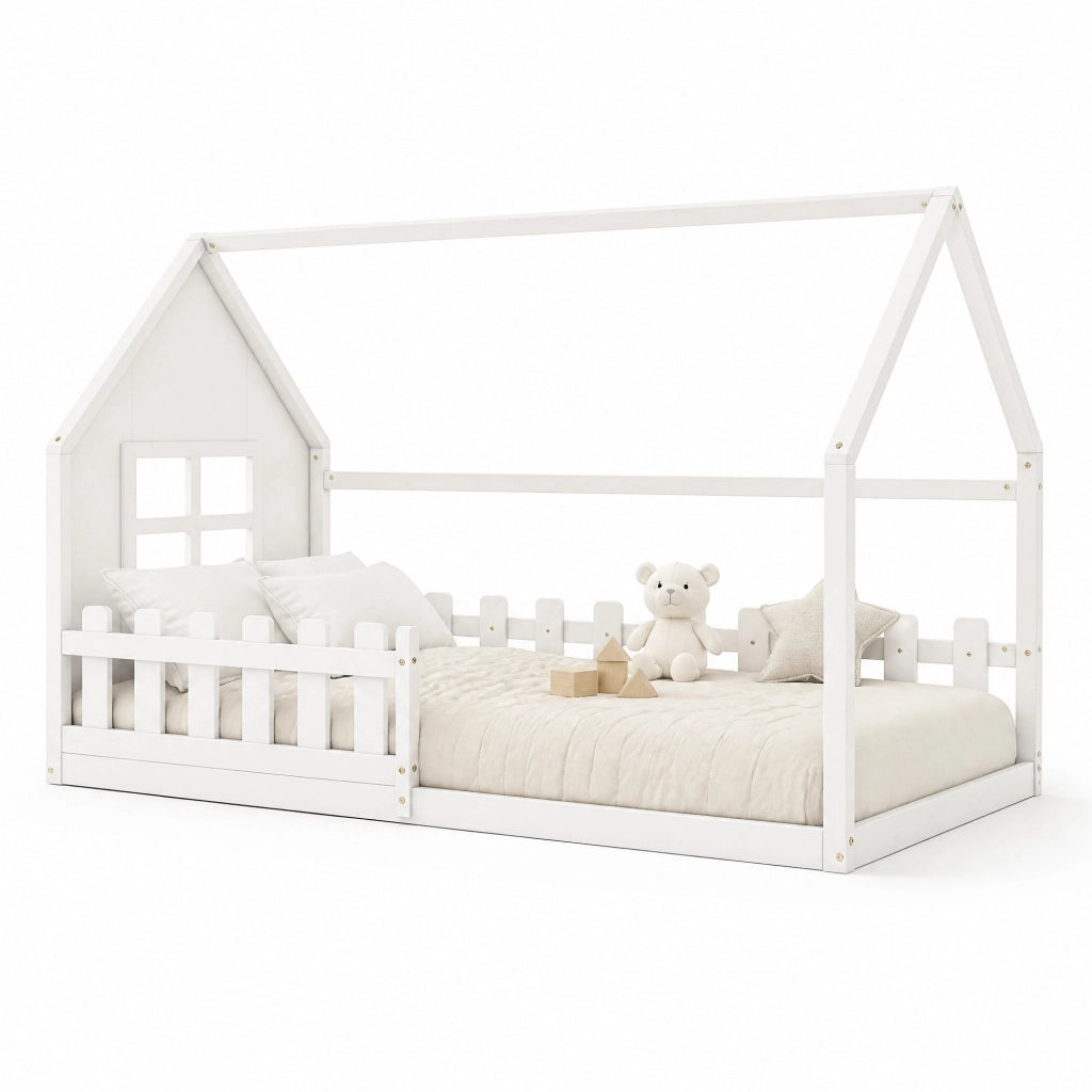 Letto per bambini a forma di casetta 90 x 200 cm, bianco
