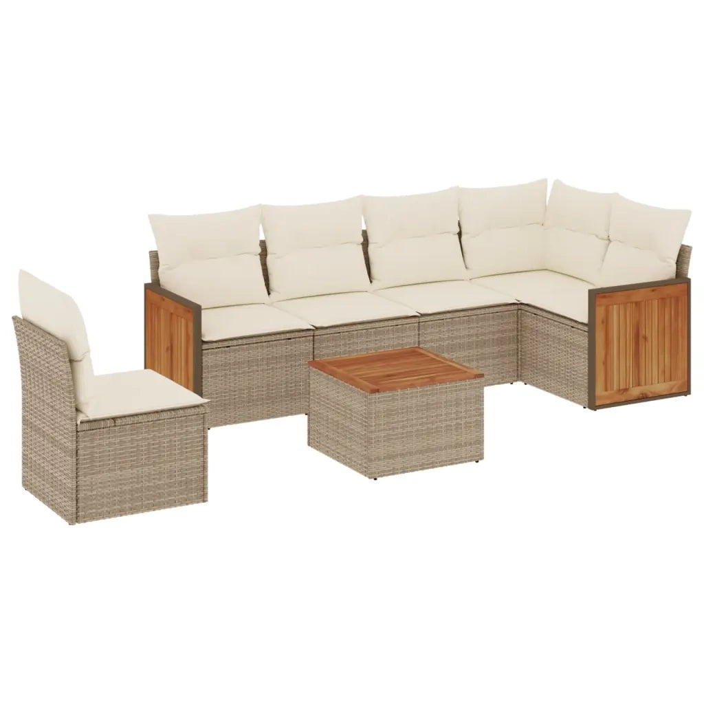 Set Divani da Giardino 7 pz con Cuscini Beige in Polyrattan