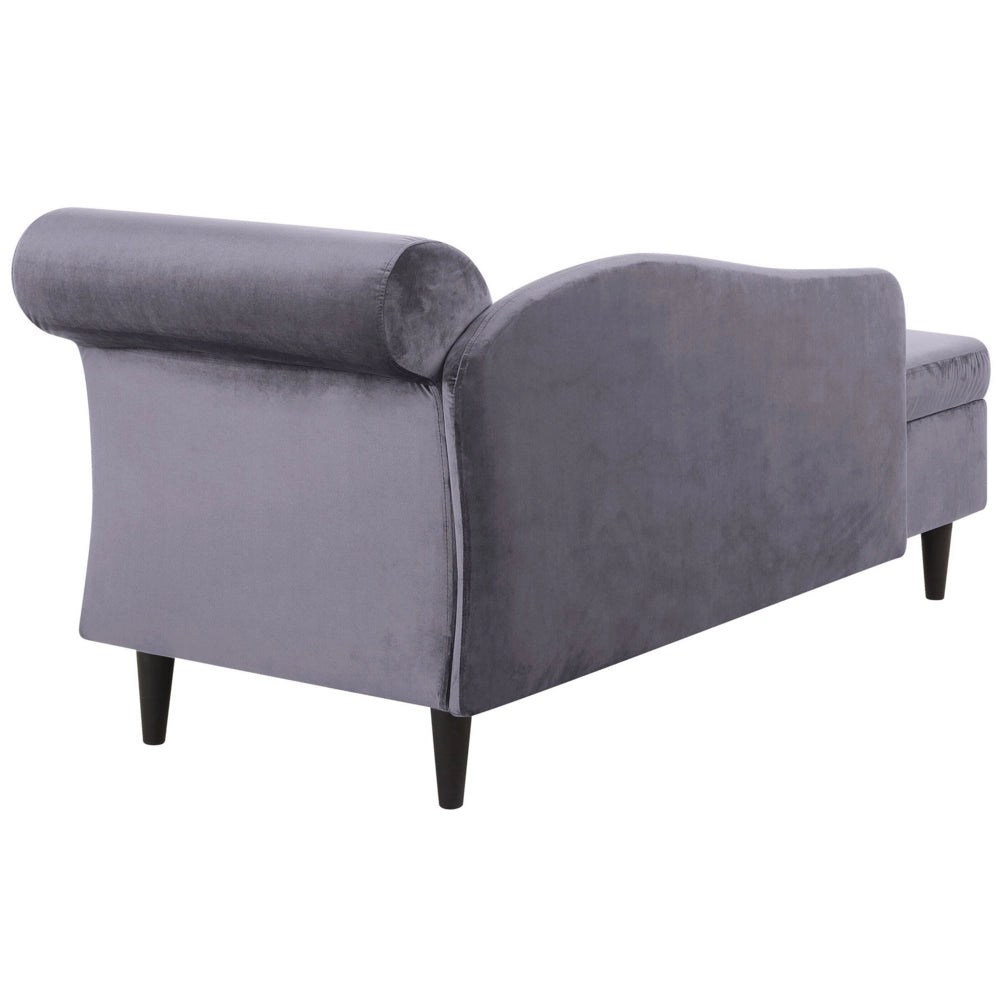 Chaise longue Rivestimento in velluto grigio con contenitore a versione destra con supporto
