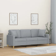 Divano a 3 Posti con Cuscini Grigio Chiaro 180 cm in Tessuto 3200917