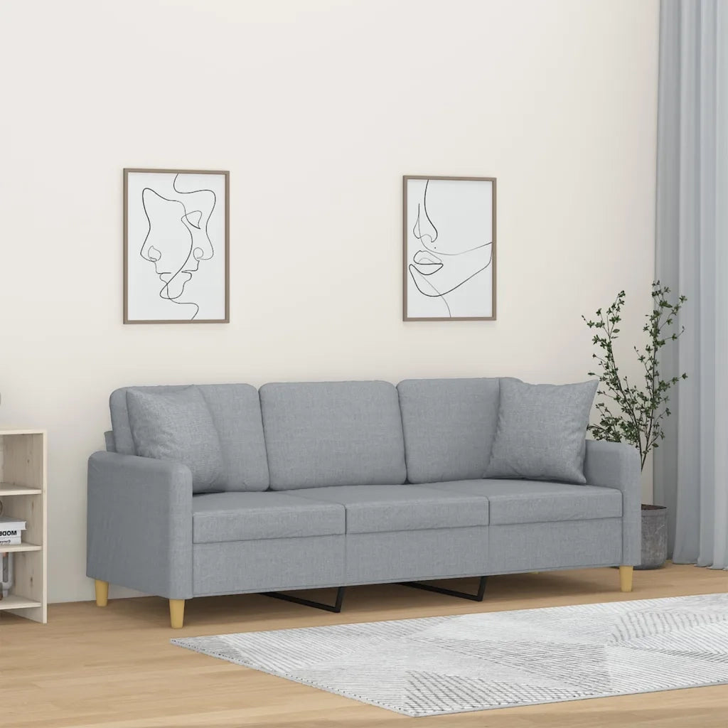 Divano a 3 Posti con Cuscini Grigio Chiaro 180 cm in Tessuto 3200917