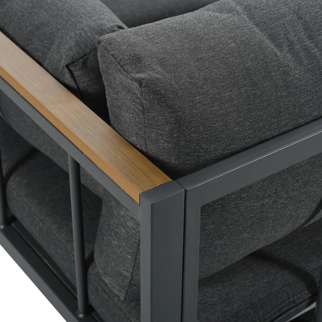 Set da Giardino con Divano Angolare, Tavolino e Pouf ¨C MINIMAL ¨C Polyrattan Grigio, Piano in Vetro