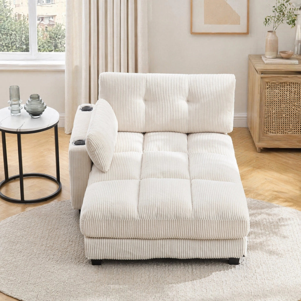 POLTRONA Lounge 140x112x81 cm in corduroy beige con portabicchieri e porta USB