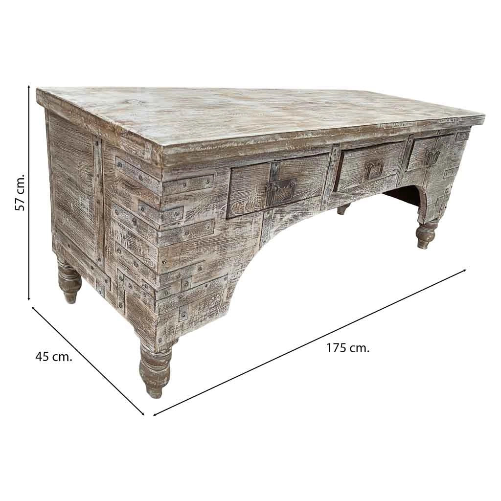 Mobile basso artigianale in legno 165-175x45x57h cm
