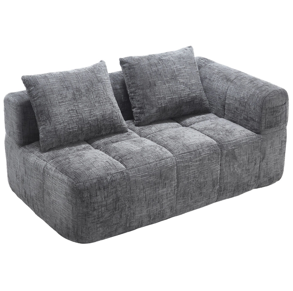 Divano chaise longue in ciniglia grigio con tasche laterali