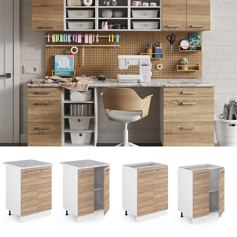 Vicco Base universale Sonoma 60 cm con ante, con piano di lavoro