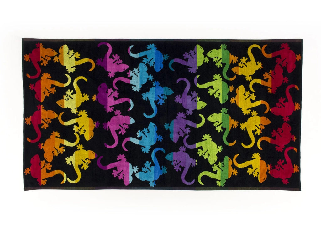 Telo Mare Jacquard In Spugna Disegno Fantasy Geco - 90x170 - Nero
