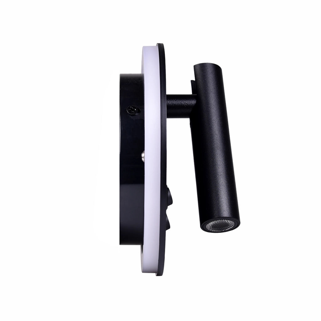 APPLIQUE LED 8W PER INTERNI CON DOPPIA EMISSIONE LUMINOSA A LUCE CALDA - DESIGN MODERNO NERO TONDO IN ALLUMINIO ILLUMINAZIONE D'AMBIENTE IDEALE PER SALOTTI CAMERE DA LETTO E SPAZI DOMESTICI MODERNI