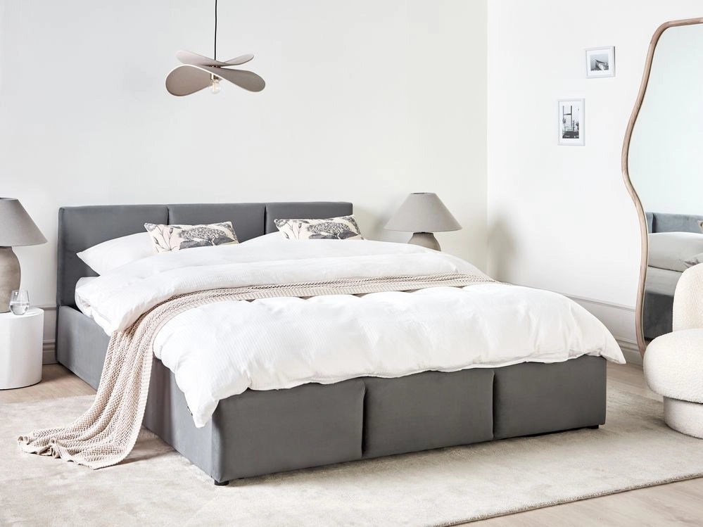 Letto Ottomano Grigio Scuro Velluto Tappezzato 160 x 200 cm Testiera Travestita Funzione Contenitore