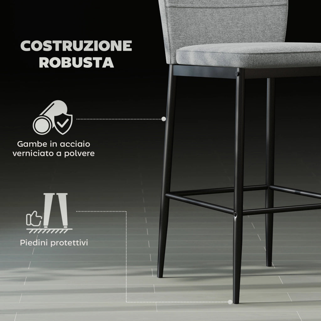 Set 2 Sgabelli Bar in Velluto Moderni con Poggiapiedi e Schienale, 41x52x97 cm, Grigio