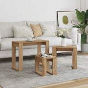 Nido di Tavoli 3 pz Rovere Artigianale in Legno Multistrato
