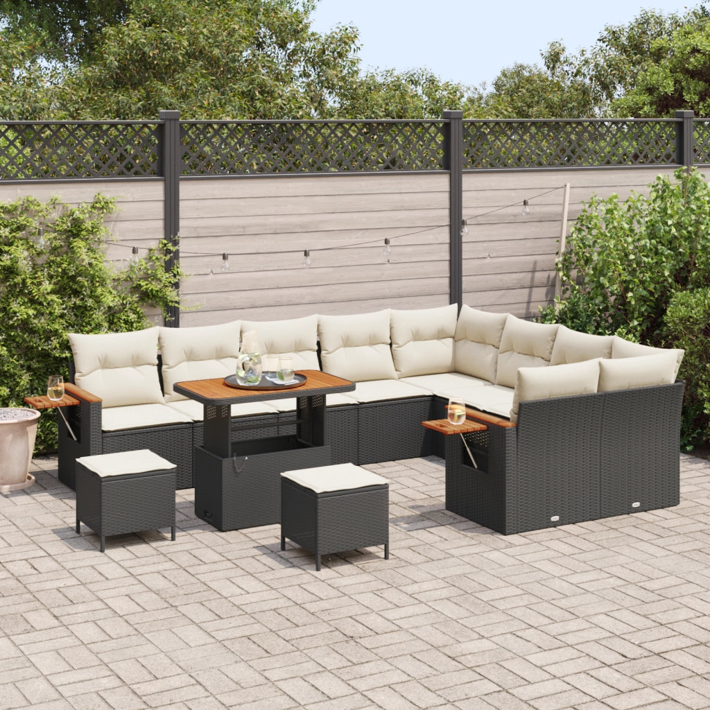 Set divano giardino 12 pezzi con cuscini polyrattan nero acacia