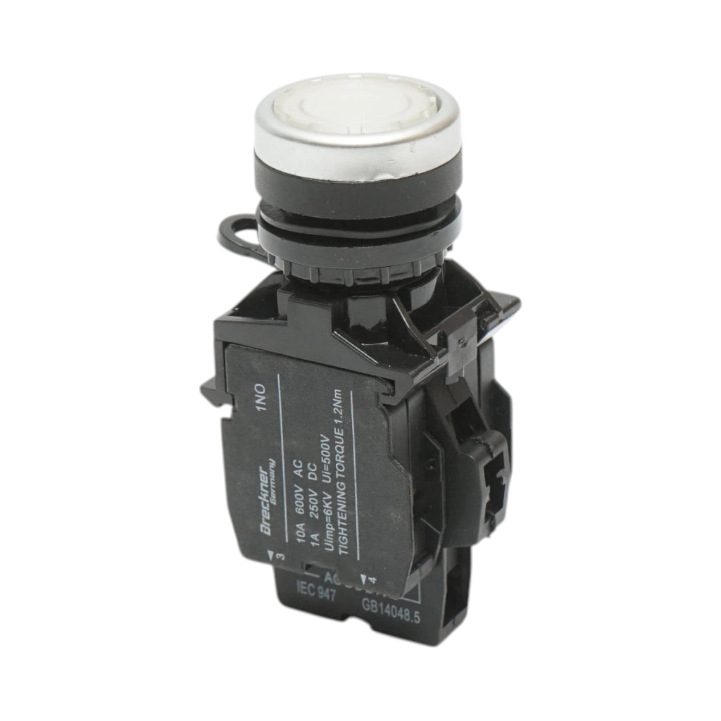 Pulsante di comando illuminato 24V AC/DC LED bianco con ritorno 1NO+1NC, 10A/600V AC, 1A/250V DC LA42 Breckner Germany