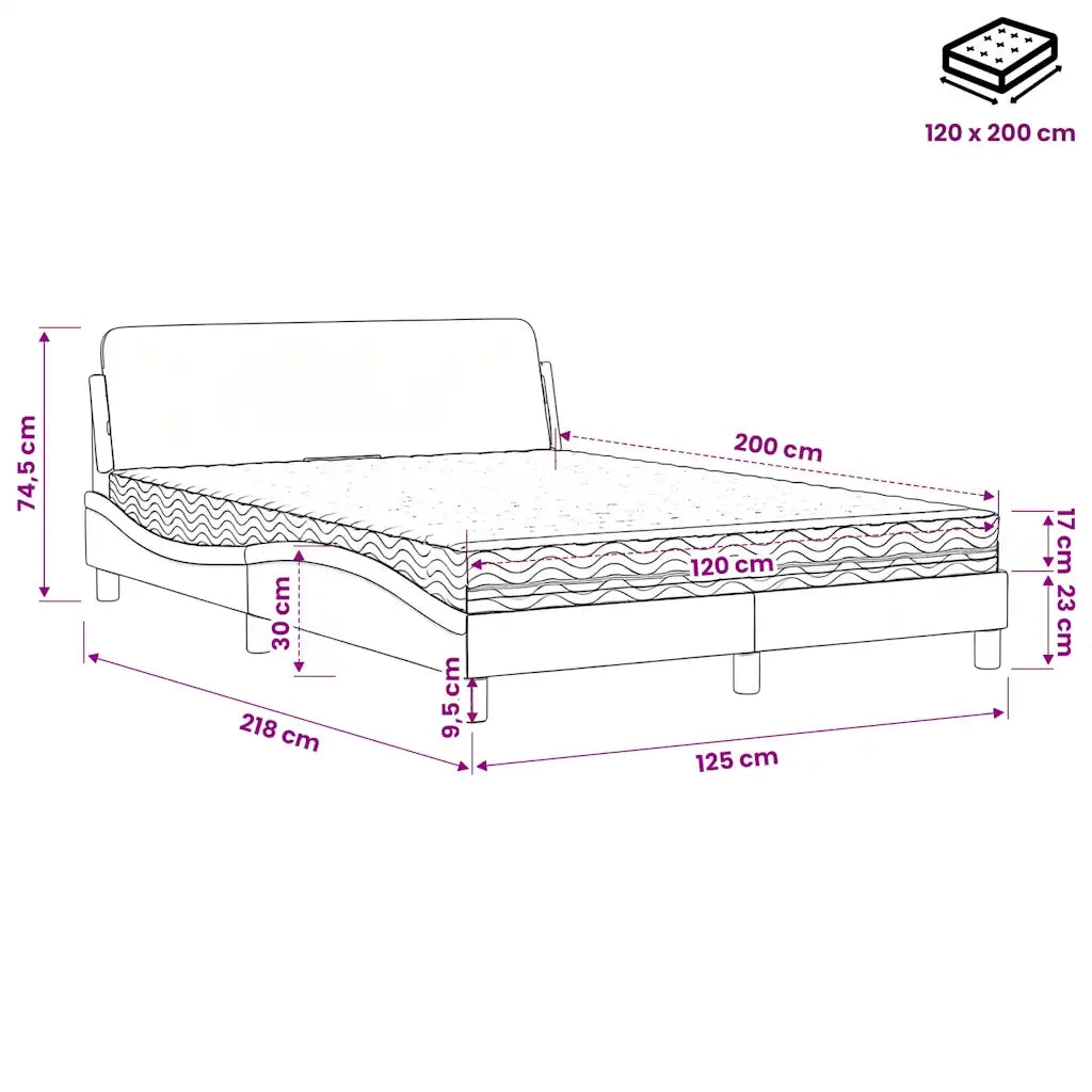 Letto con Materasso-Struttura Letto con Materasso Dover Nero 120x200 cm in Similpelle