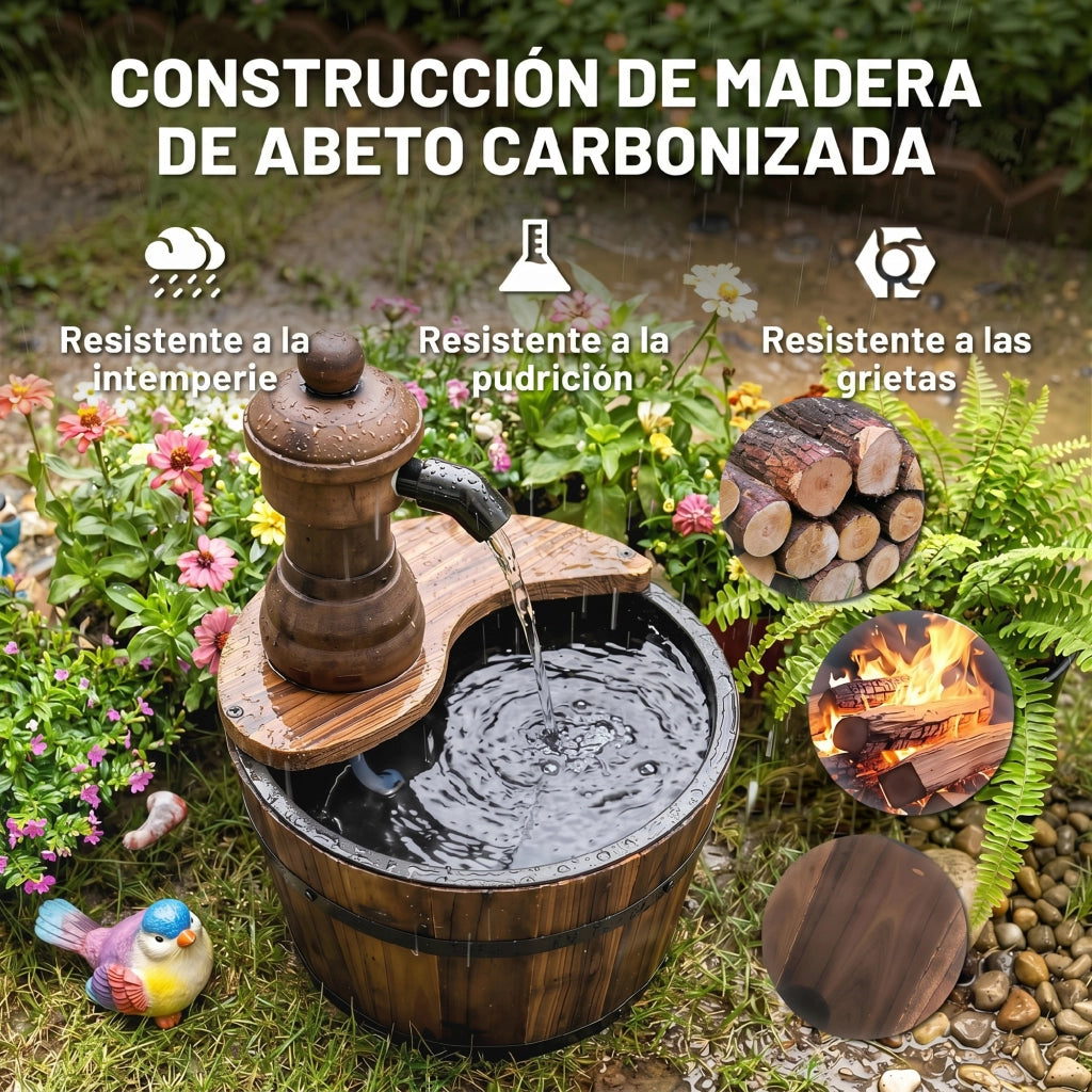 Fontana da Giardino Cascata Legno con Pompa Elettrica ¨C zephmum ¨C 27x27x37 cm Naturale