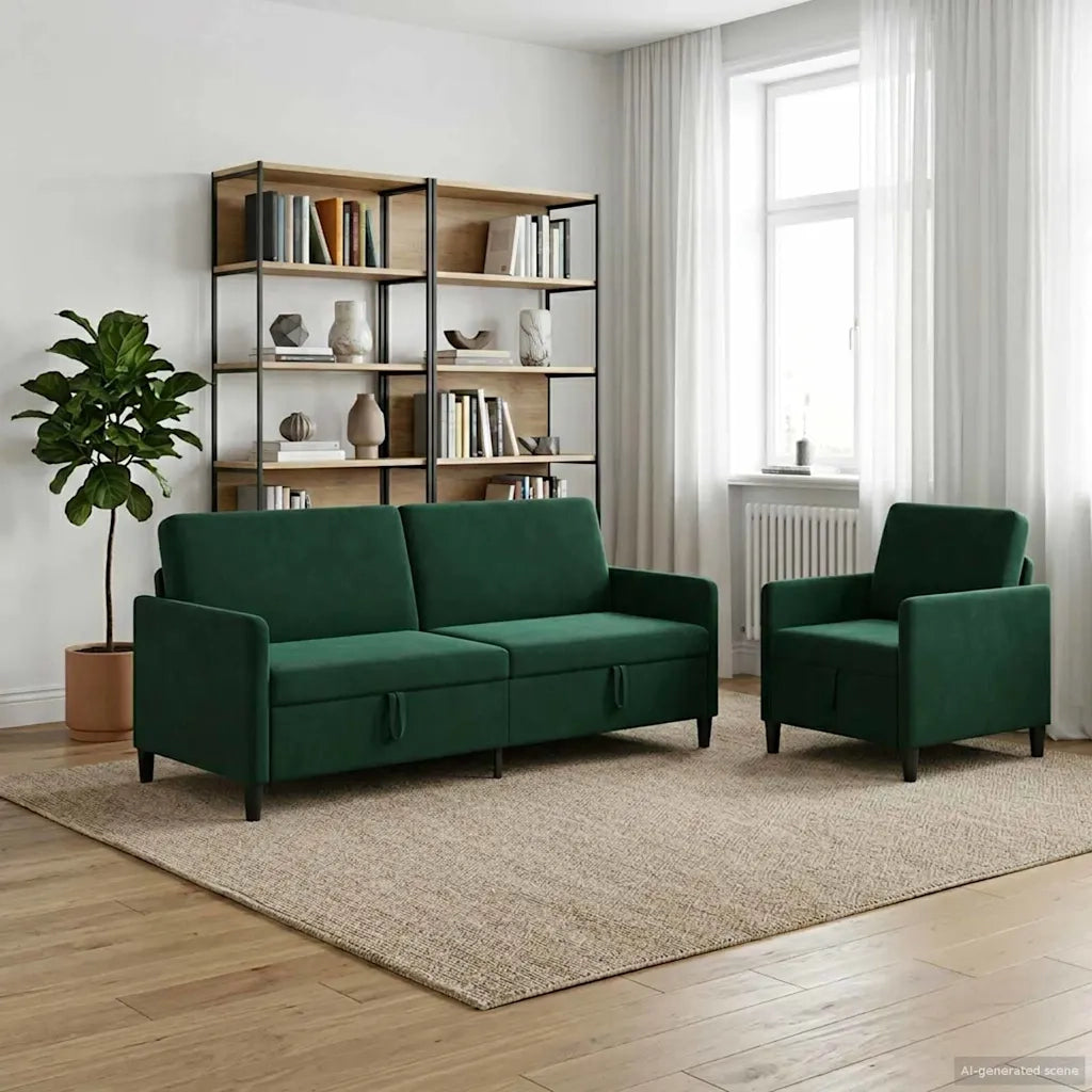 Set di Divani con Storage 2 pz Verde Scuro Poliestere 3429248
