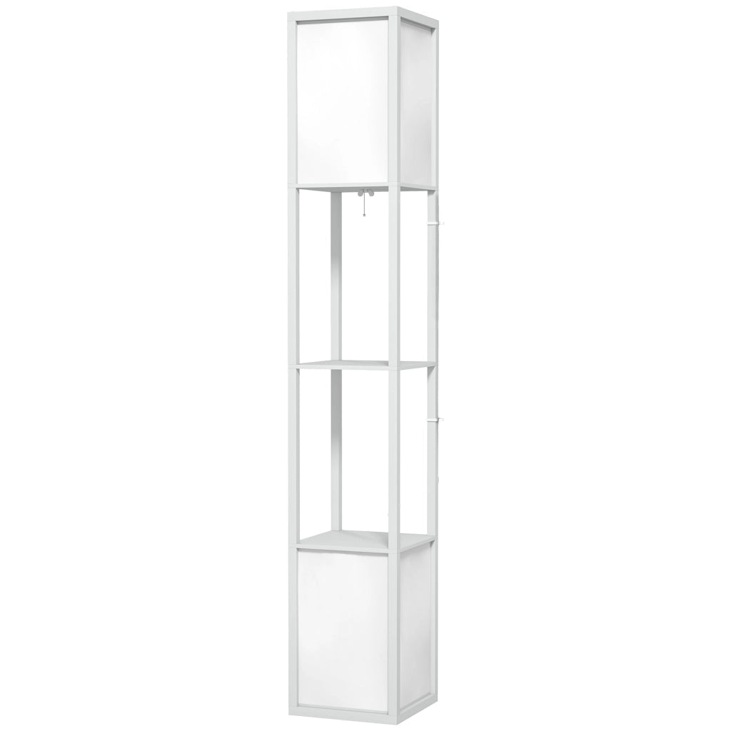 Lampada da Terra Moderna con 2 Paralumi e 2 Ripiani per Lampadine E27 Max. 40W, 26x26x156 cm, Bianco