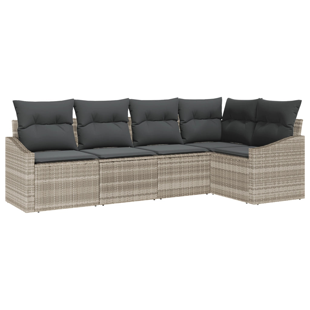 Set da pranzo da giardino 5 pezzi con cuscini grigio chiaro in polyrattan