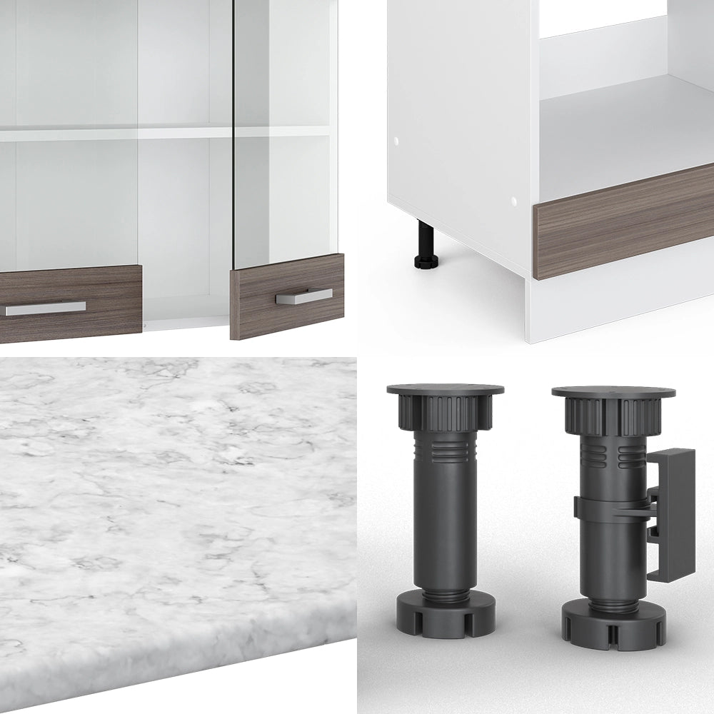 Vicco Cucina angolare completa Grigio prezioso/bianco 227 x 287 cm , PL Marmo