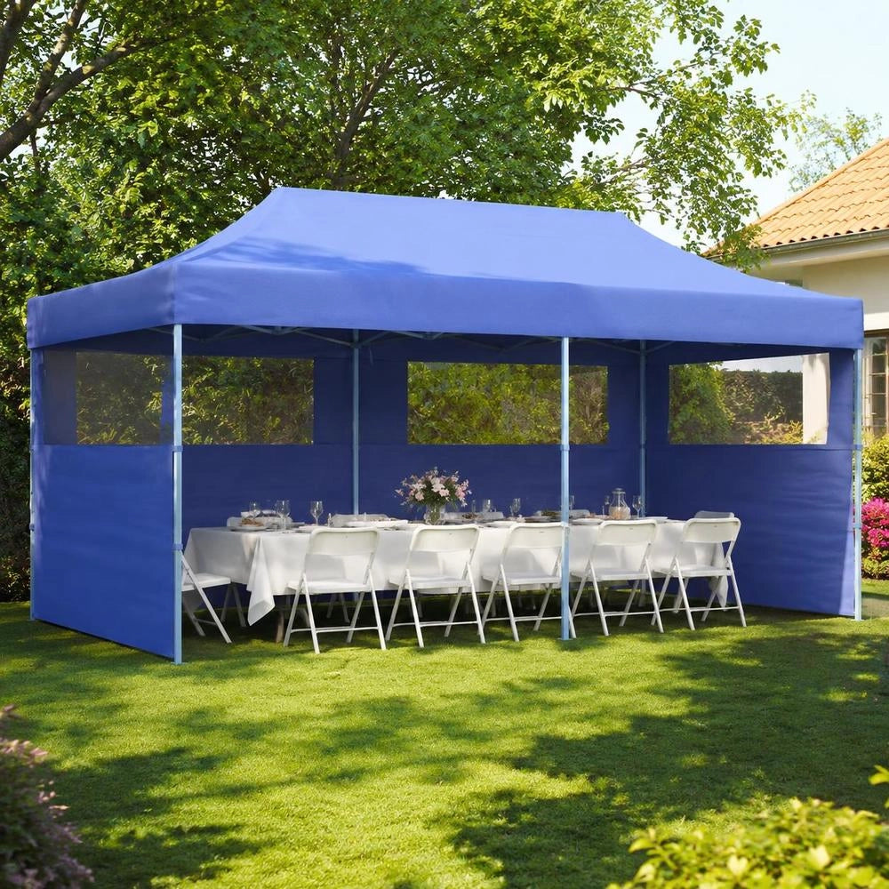 Pop-Up Party Tent, Foldable, Blue, 3x6 M