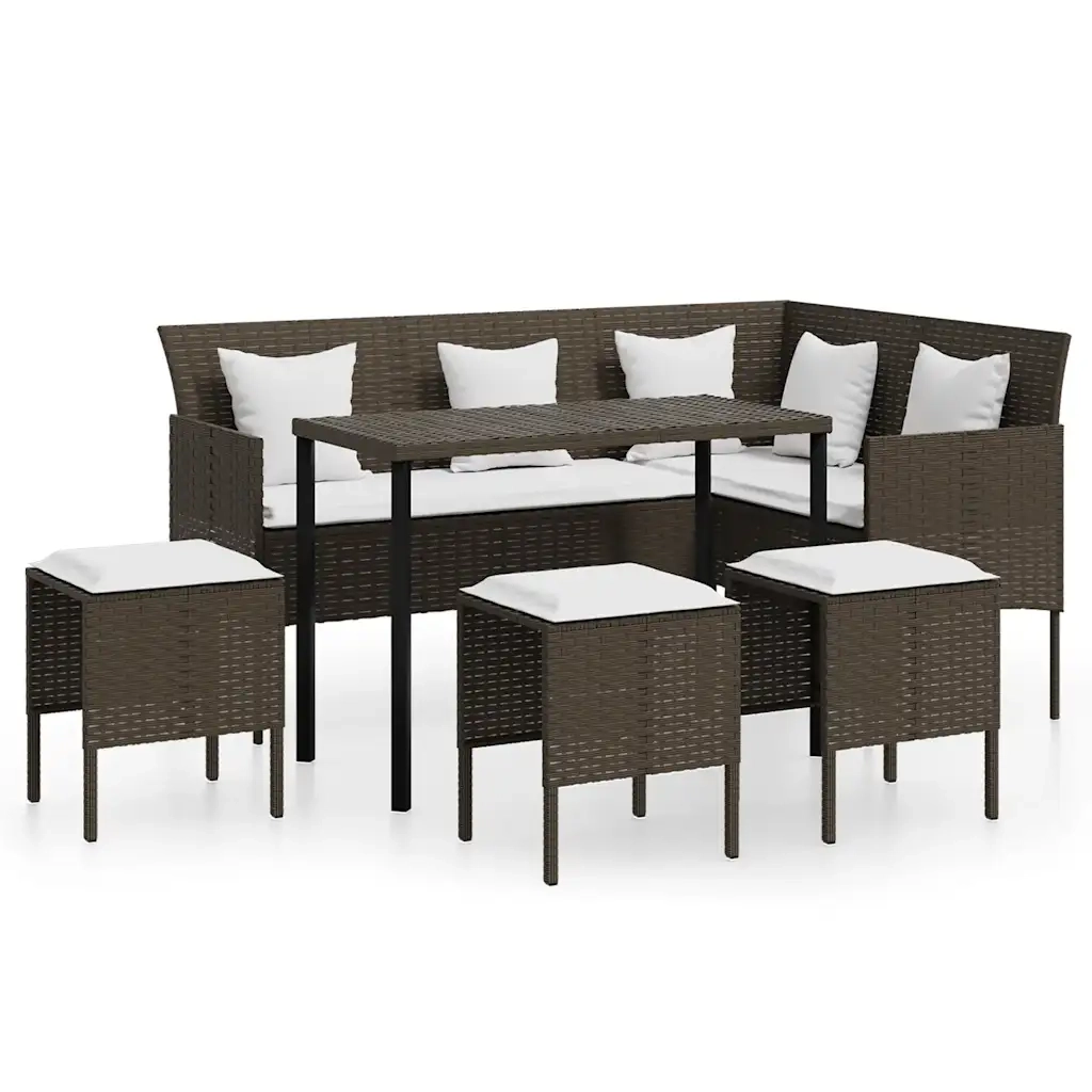 Set Mobili 5 Pz Divano a L con Cuscini in Polyrattan Marrone cod mxl 39500
