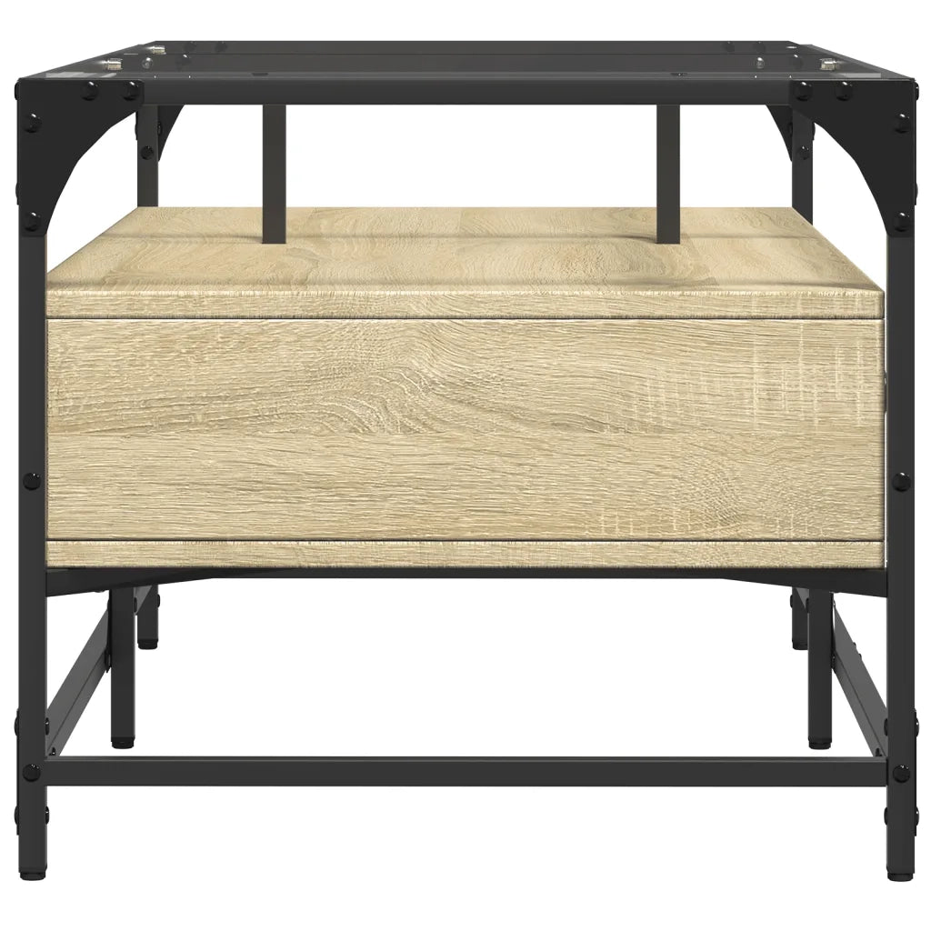 Tavolino con Piano in Vetro Rovere Sonoma 98,5x50x45 cm Acciaio