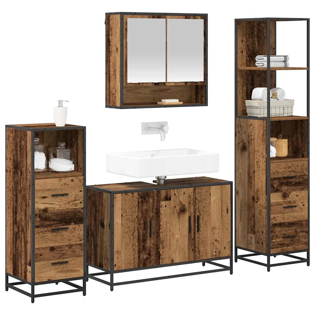 Set di mobili per il bagno con cassetto 4 pcs Legno vecchio