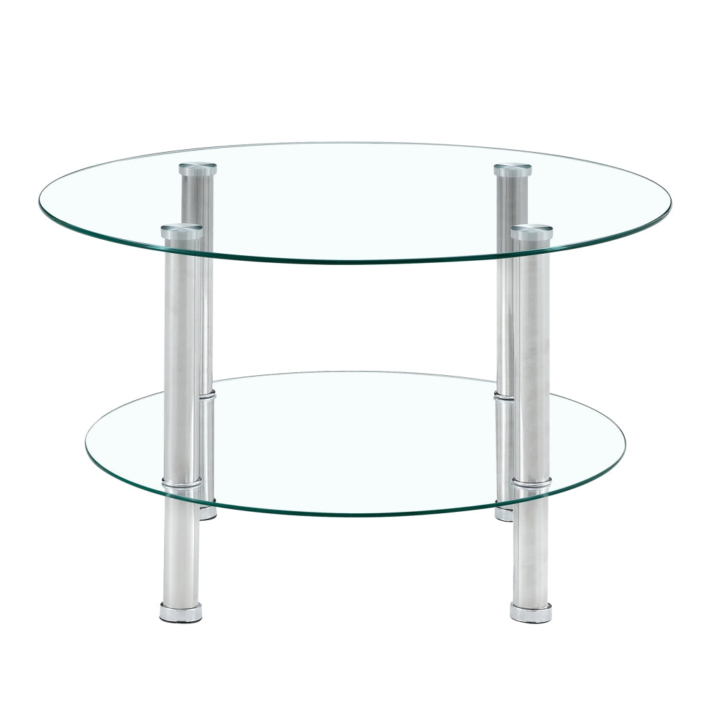TAVOLINO DA SALOTTO a 2 livelli Ø70/60 cm Vetro Trasparente e Metallo Argento