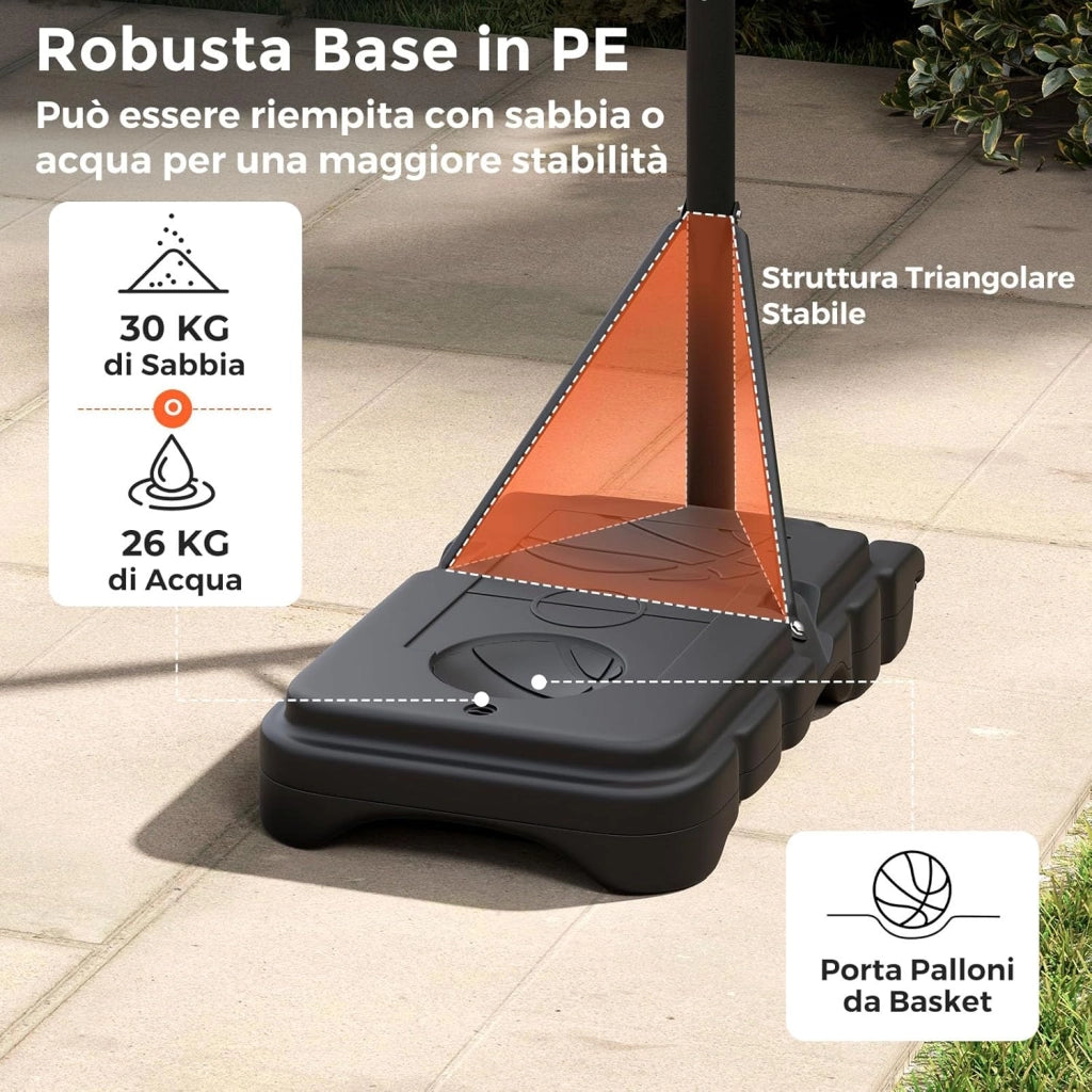 Canestro da Basket Esterno ed Interno Regolabile 100 cm-212 cm, Canestro da Basket per Bambini/Adolescenti Portatile con Tabellone in PC, Base Riempibile e Ruote