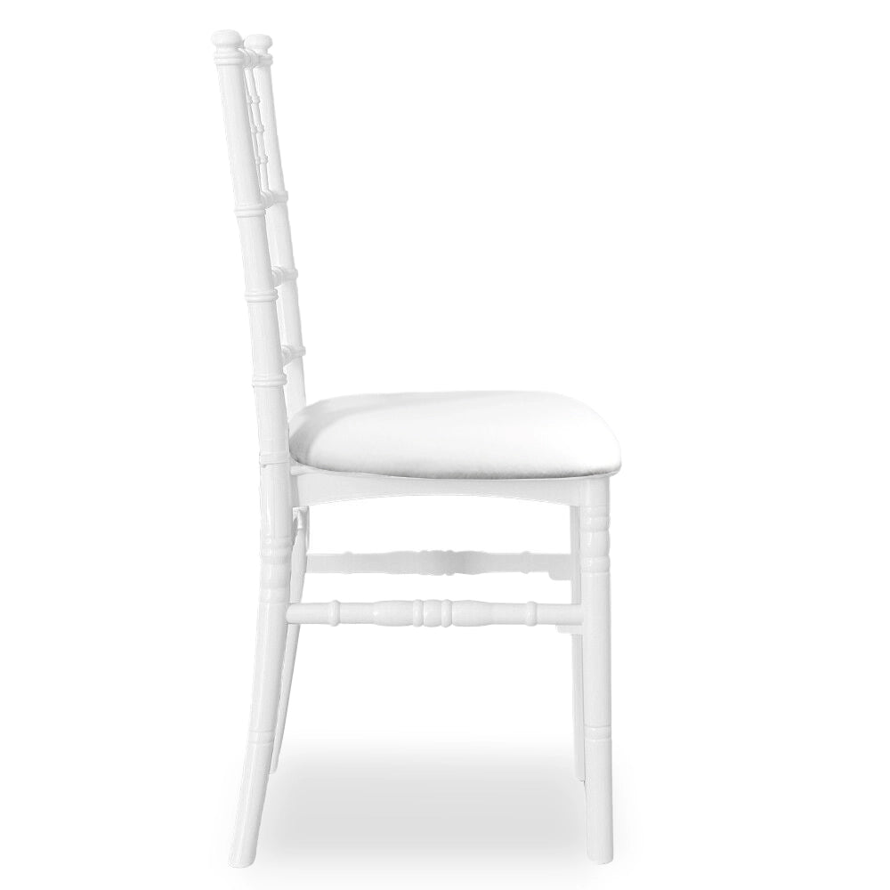 Set da 20 Sedie Chiavarine Bianche in Plastica con cuscino similpelle bianco