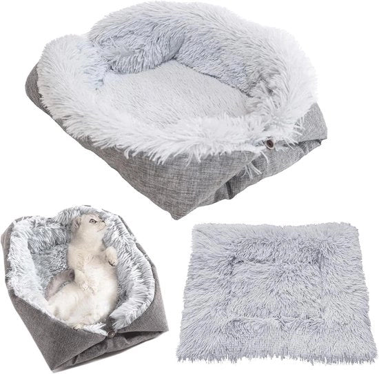 Letto Quadrato-Rondelle 2 in 1 per Animali di Compagnia - Portatile, Pieghevole, Lavabile, Comodo & Caldo