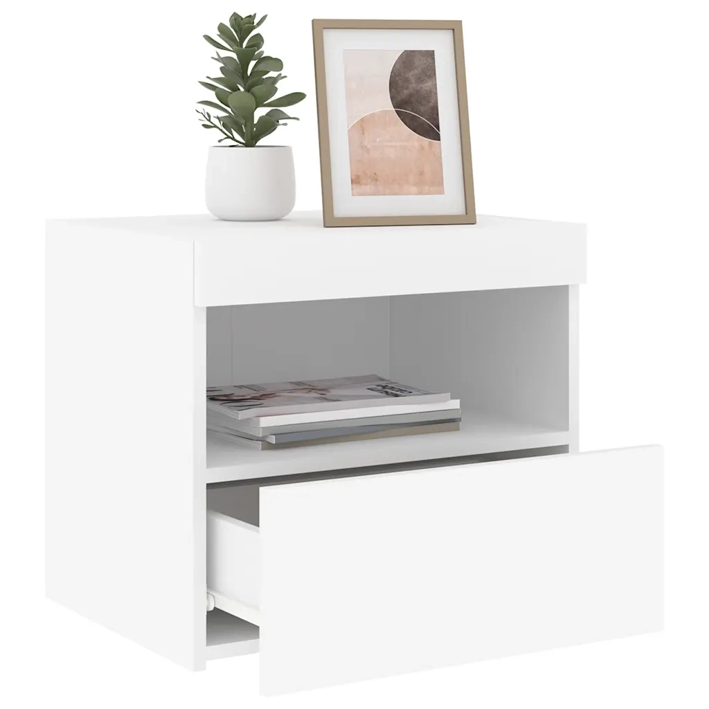 Comodino con Luci LED-Tavolino da notte Bianco 50x40x45 cm