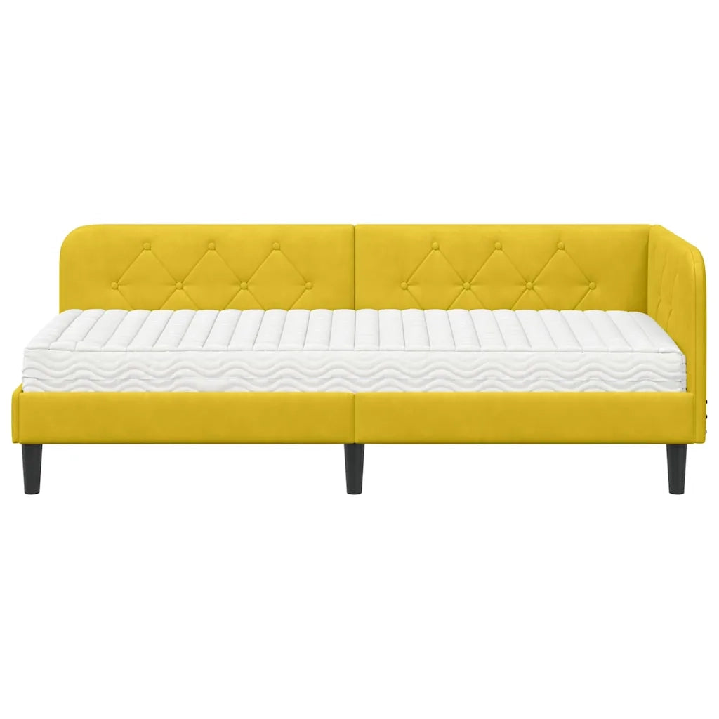 Letto singolo | Letto per adulti | Cornice del letto ad angolo Giallo 80 x 200 cm Velluto