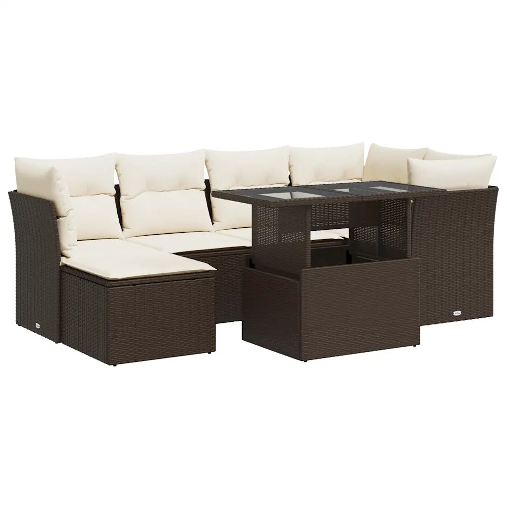 Set Divani da Giardino 7 pz con Cuscini Marrone in Polyrattan 3326194